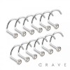 100PCS OF 316L SURGICAL STEEL NOSE SCREW FISH HOOK WITH PRESS FIT GEM